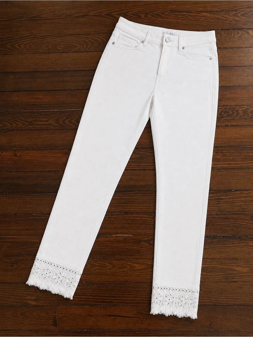LOFT Modern Skinny White Jeans with Lace Hem | Size 26/2
